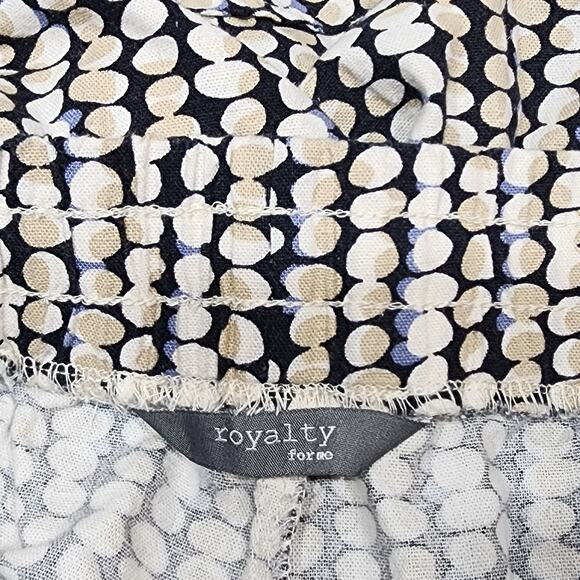 Royalty For Me Linen Blend Shorts XL Pebbled Print Blue Tan Black Pockets Boho - Picture 2 of 6
